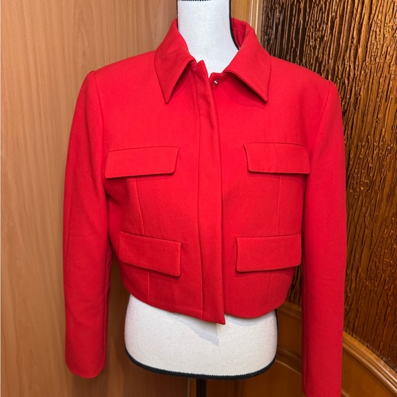 Zara Vibrant Red cropped flap Women's jacket blazer Sz XL - Picture 4 of 16